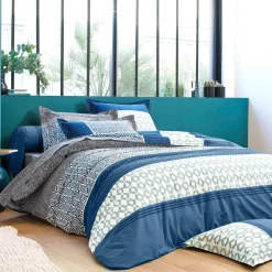 Fantasie Bedlinnen|Vlak Laken<Colombine Bedlinnen Tommy in katoen met geometrische print blauw