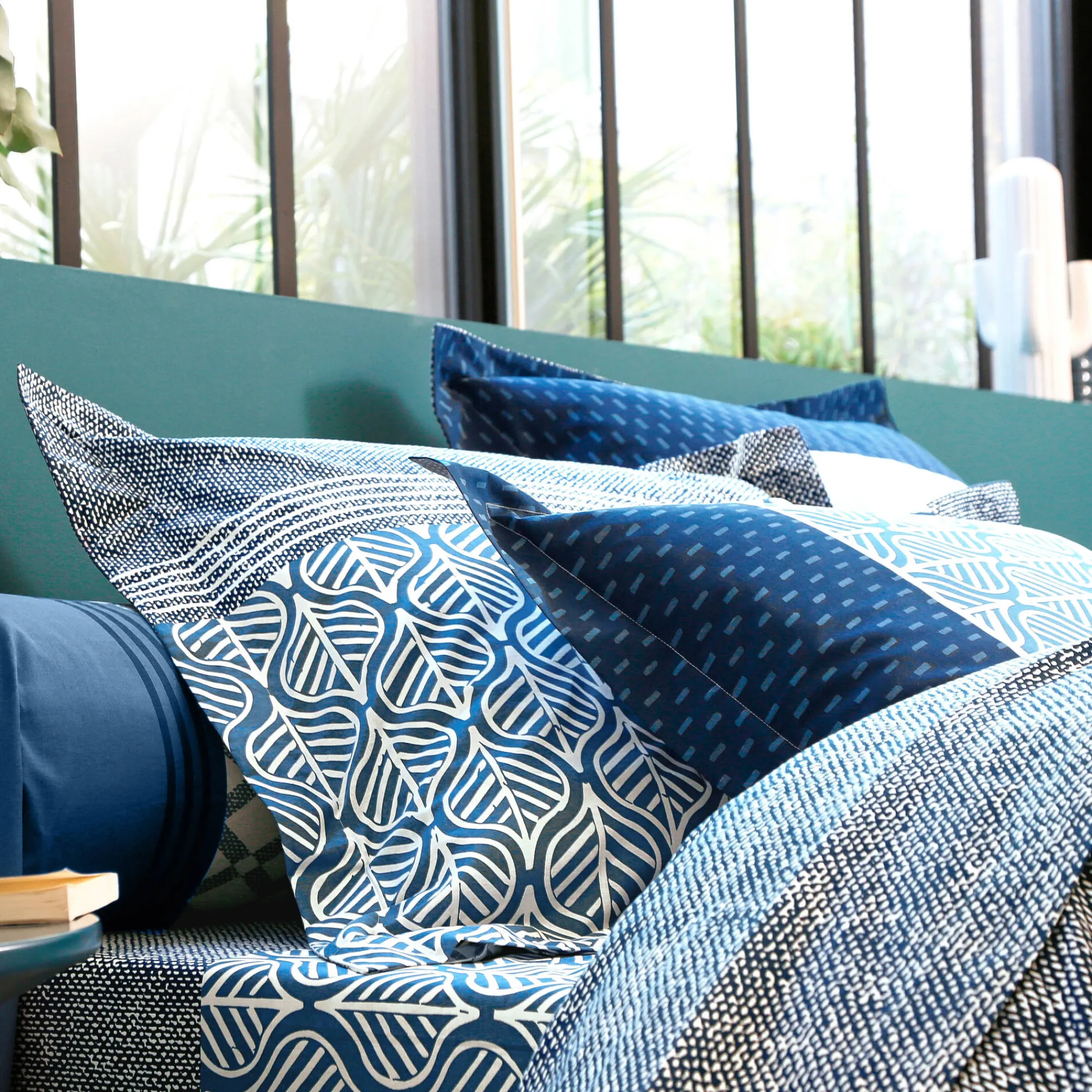 Fantasie Bedlinnen|Vlak Laken<Colombine Bedlinnen Tommy in katoen met geometrische print blauw