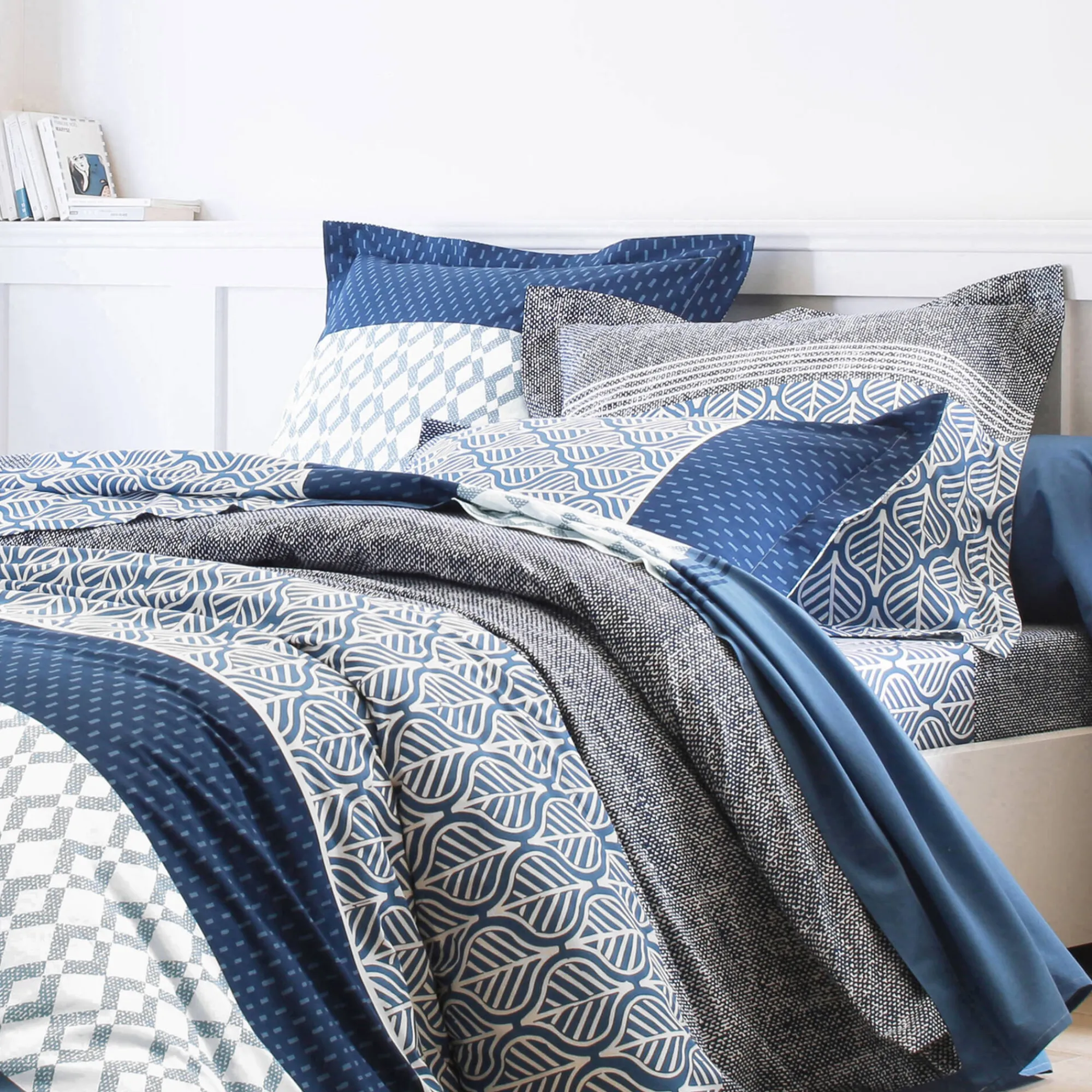 Fantasie Bedlinnen|Vlak Laken<Colombine Bedlinnen Tommy in katoen met geometrische print blauw