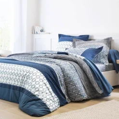 Fantasie Bedlinnen|Vlak Laken<Colombine Bedlinnen Tommy in katoen met geometrische print blauw
