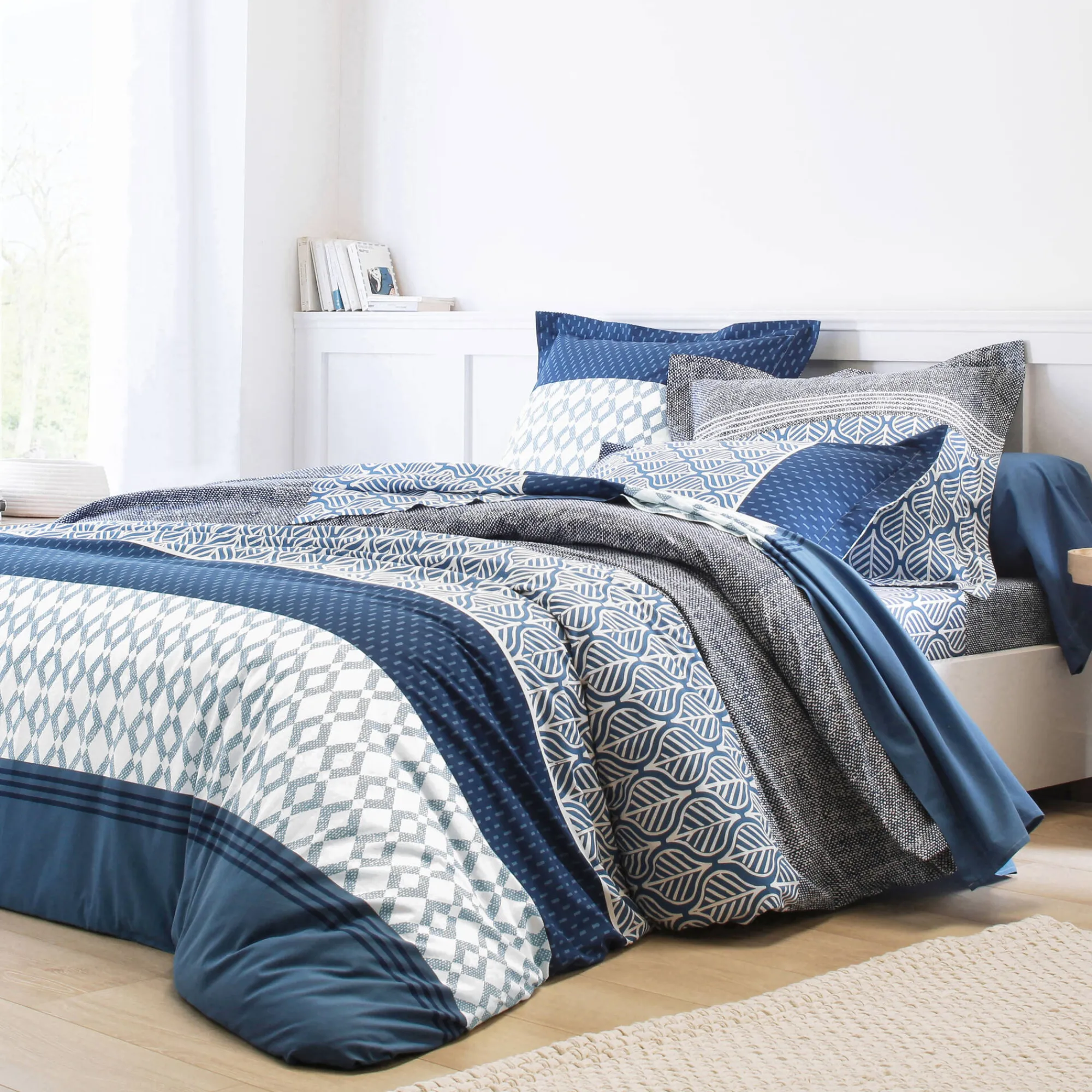 Fantasie Bedlinnen|Vlak Laken<Colombine Bedlinnen Tommy in katoen met geometrische print blauw