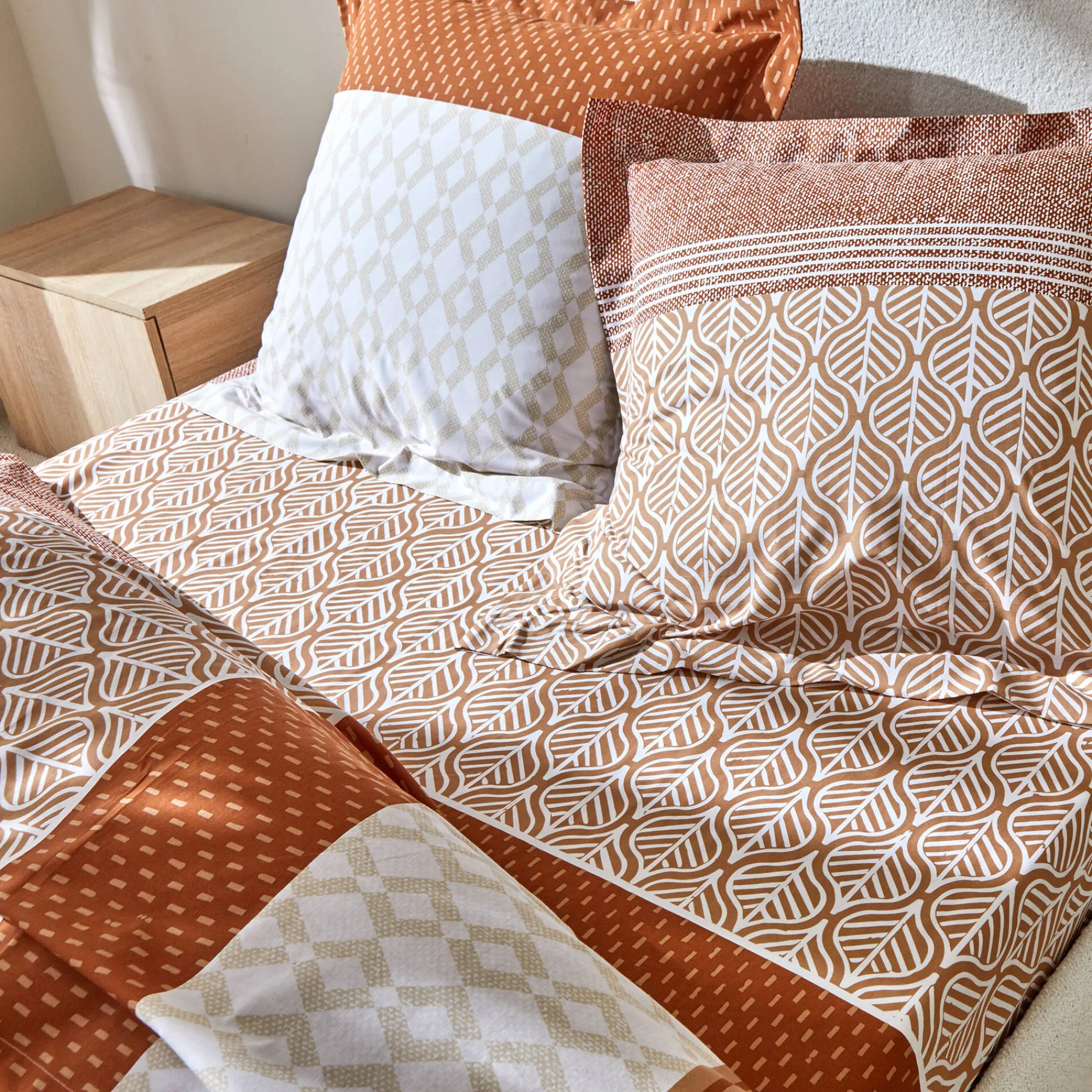 Fantasie Bedlinnen|Vlak Laken<Colombine Bedlinnen Tommy in katoen met geometrische print karamel
