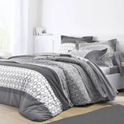 Fantasie Bedlinnen|Vlak Laken<Colombine Bedlinnen Tommy in katoen met geometrische print grijs