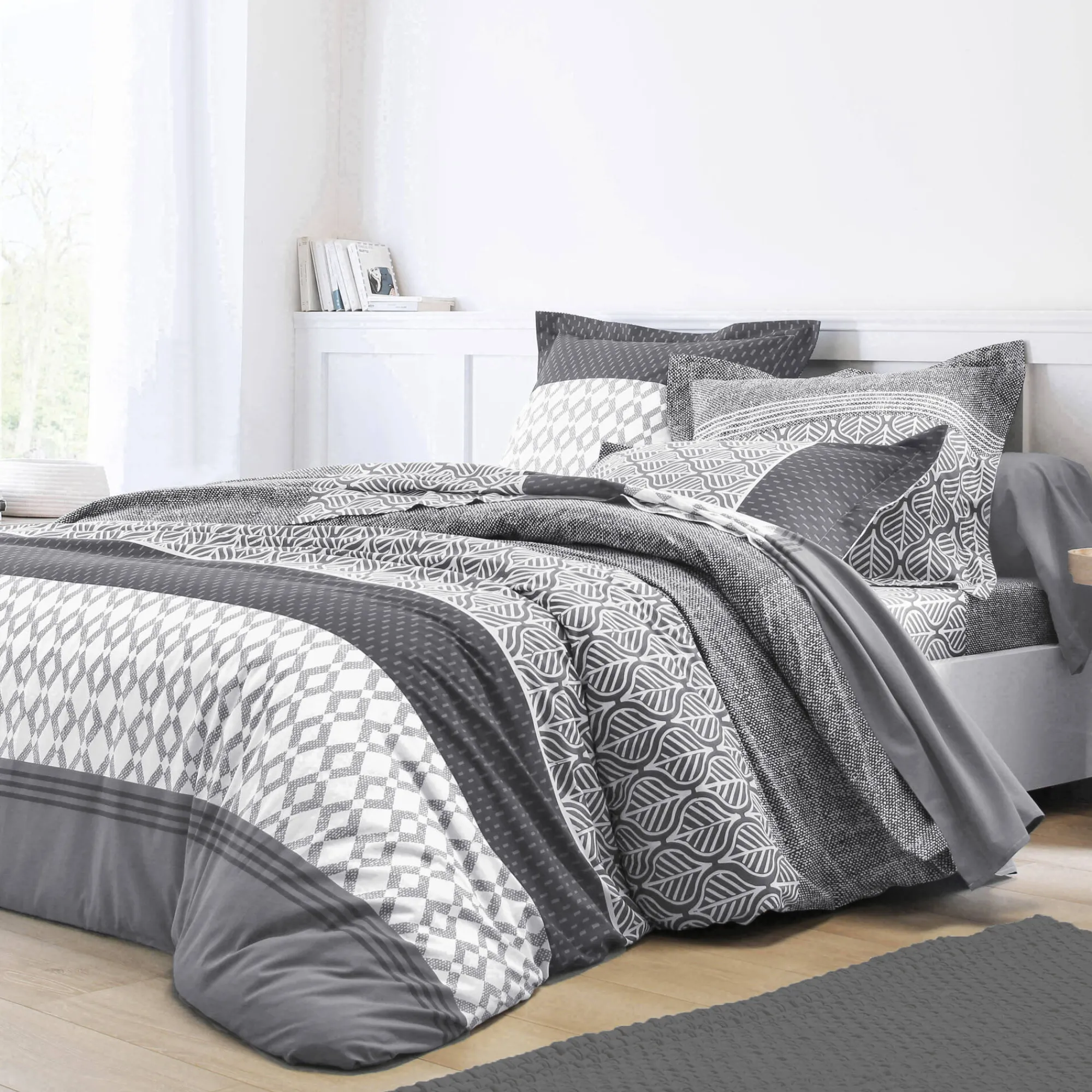 Fantasie Bedlinnen|Vlak Laken<Colombine Bedlinnen Tommy in katoen met geometrische print grijs