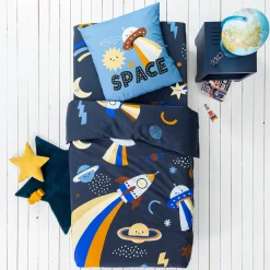 Bedlinnenset Kids|Bedlinnenset Kids<Colombine des petits Bedlinnen voor kids, Galaxy met kattenprint, 1 persoon - katoen marine