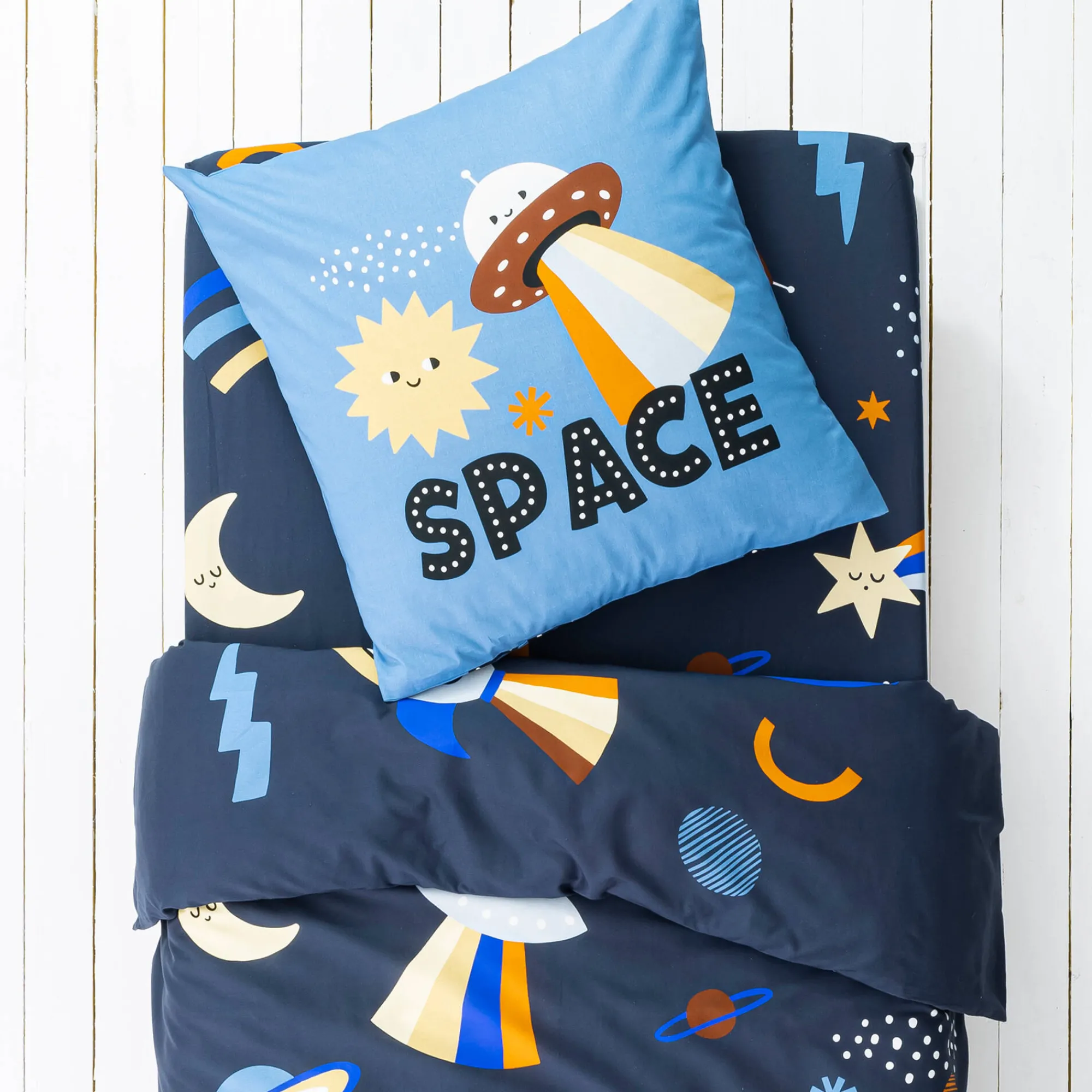 Bedlinnenset Kids|Bedlinnenset Kids<Colombine des petits Bedlinnen voor kids, Galaxy met kattenprint, 1 persoon - katoen marine
