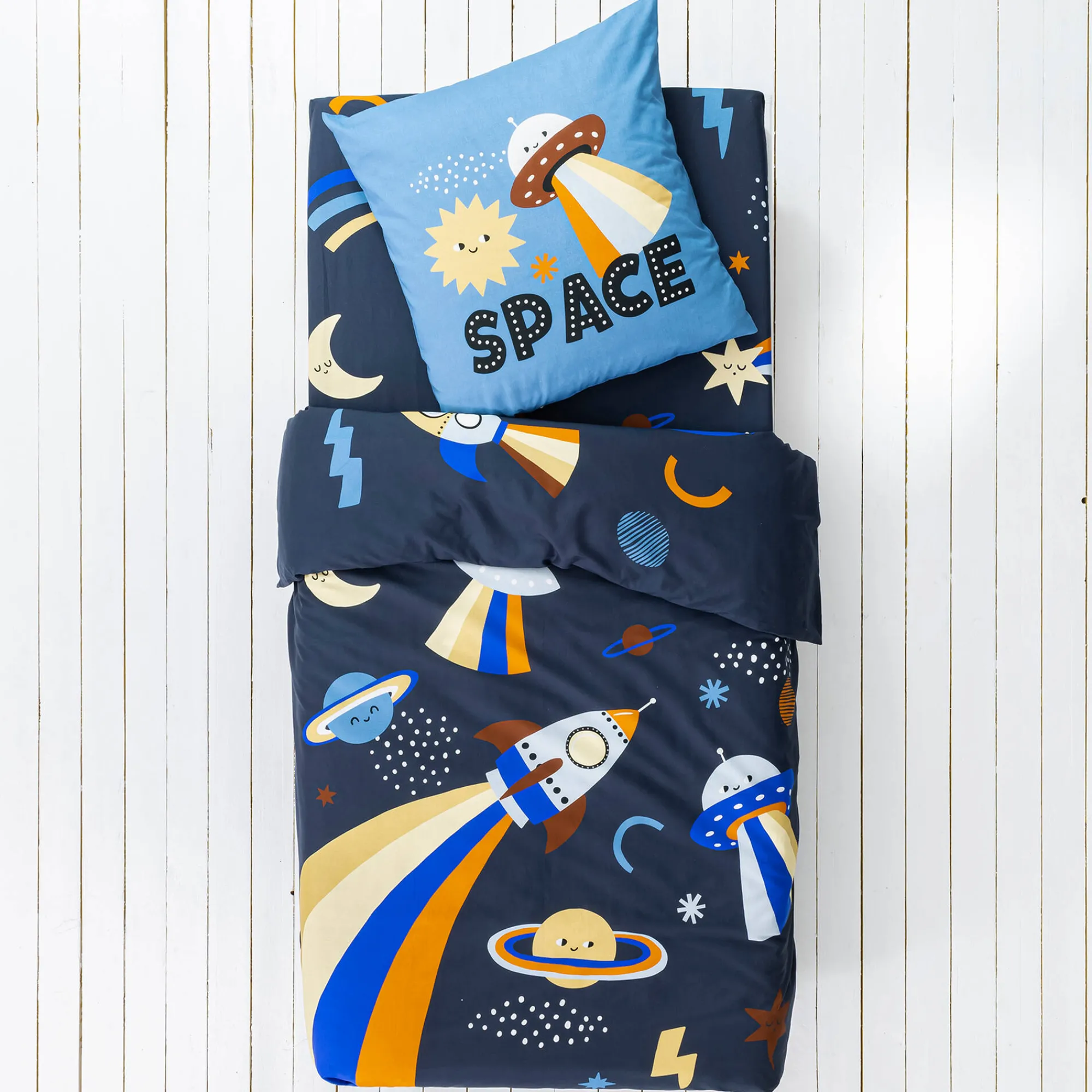 Bedlinnenset Kids|Bedlinnenset Kids<Colombine des petits Bedlinnen voor kids, Galaxy met kattenprint, 1 persoon - katoen marine