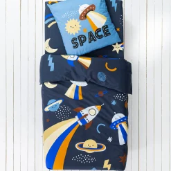 Bedlinnenset Kids|Bedlinnenset Kids<Colombine des petits Bedlinnen voor kids, Galaxy met kattenprint, 1 persoon - katoen marine