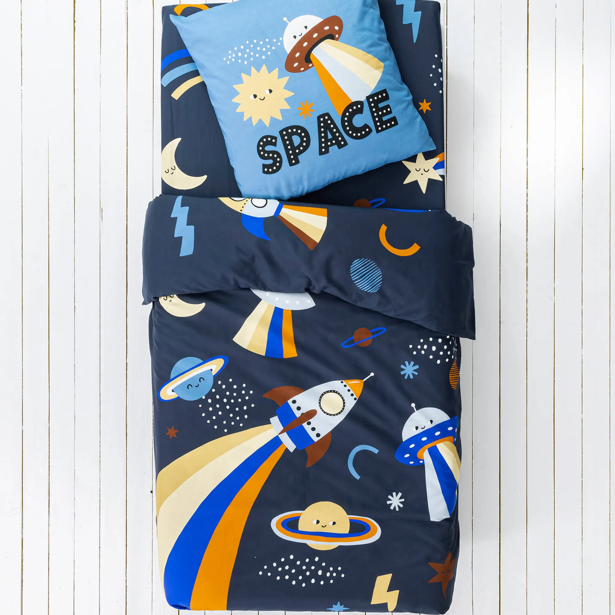 Bedlinnenset Kids|Bedlinnenset Kids<Colombine des petits Bedlinnen voor kids, Galaxy met kattenprint, 1 persoon - katoen marine