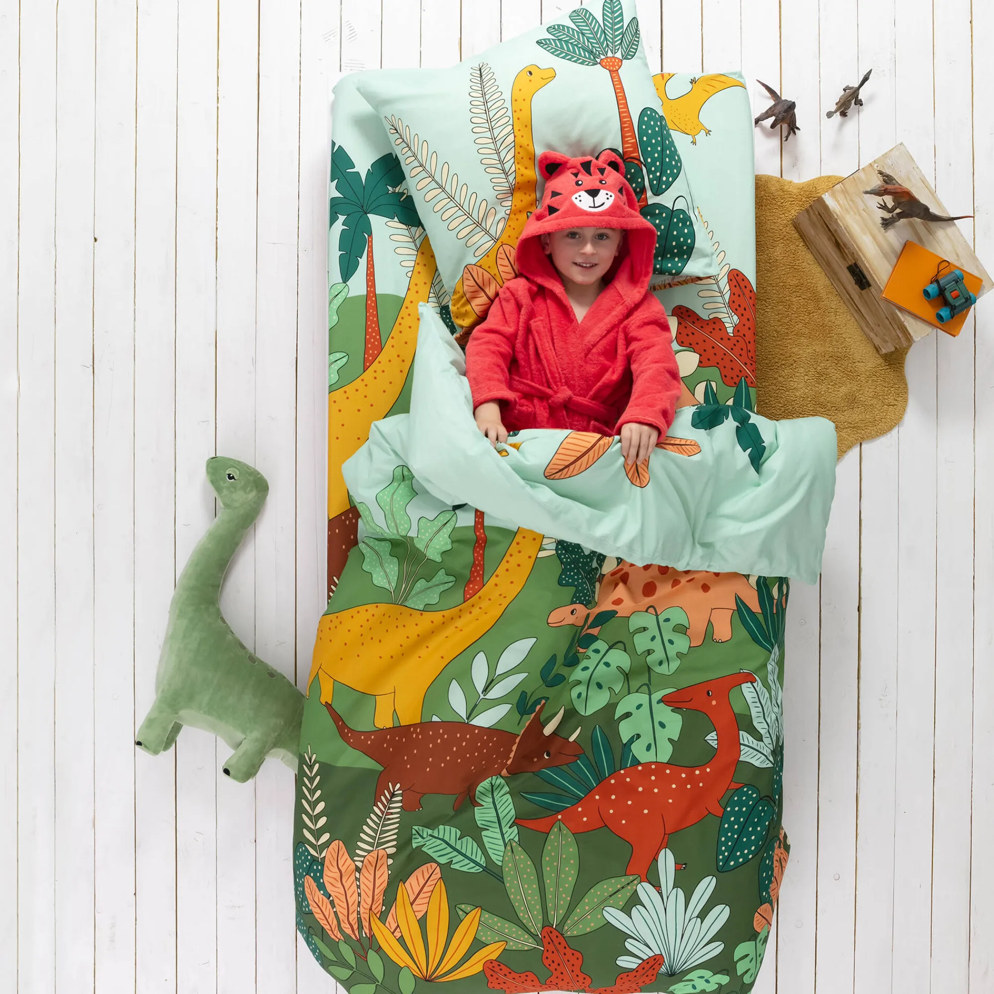 Bedlinnenset Kids|Bedlinnenset Kids<Colombine des petits Bedlinnen voor kinderen Jurassi, in katoen - dinosaurusprint groen