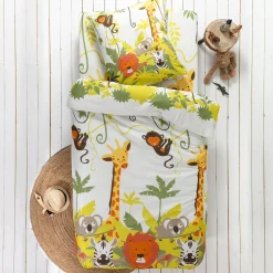 Bedlinnenset Kids|Bedlinnenset Kids<Colombine des petits Bedlinnen voor kinderen Jungle, met dierenprint, voor 1 persoon - katoen beige