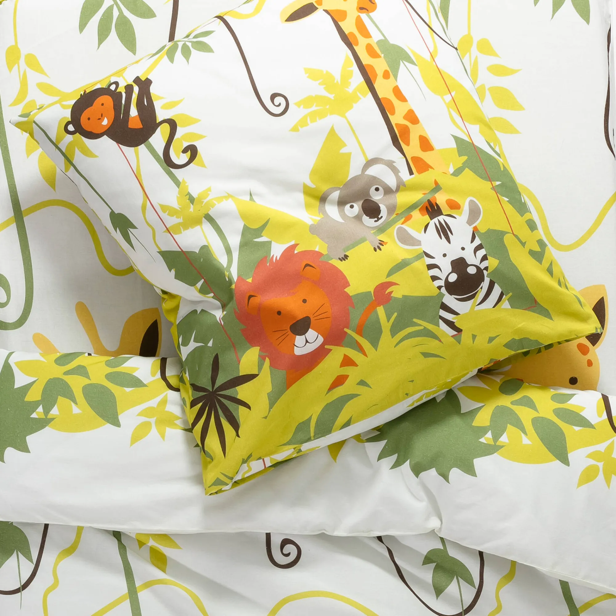 Bedlinnenset Kids|Bedlinnenset Kids<Colombine des petits Bedlinnen voor kinderen Jungle, met dierenprint, voor 1 persoon - katoen beige