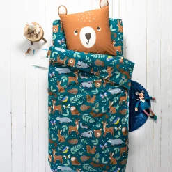 Bedlinnenset Kids|Bedlinnenset Kids<Colombine des petits Bedlinnen voor kinderen met knuffelbeer motief in biologisch katoen, eco-verantwoord groen