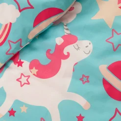Bedlinnenset Kids|Bedlinnenset Kids<Colombine des petits Bedlinnen voor kinderen met Eenhoornmotief in biologisch katoen, eco-verantwoord blauw