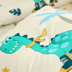 Bedlinnenset Kids|Bedlinnenset Kids<Colombine des petits Bedlinnen voor kinderen met skatemotieven, Dinoroul, 1 persoon - katoen wit