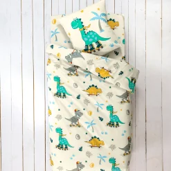 Bedlinnenset Kids|Bedlinnenset Kids<Colombine des petits Bedlinnen voor kinderen met skatemotieven, Dinoroul, 1 persoon - katoen wit