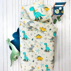 Bedlinnenset Kids|Bedlinnenset Kids<Colombine des petits Bedlinnen voor kinderen met skatemotieven, Dinoroul, 1 persoon - katoen wit
