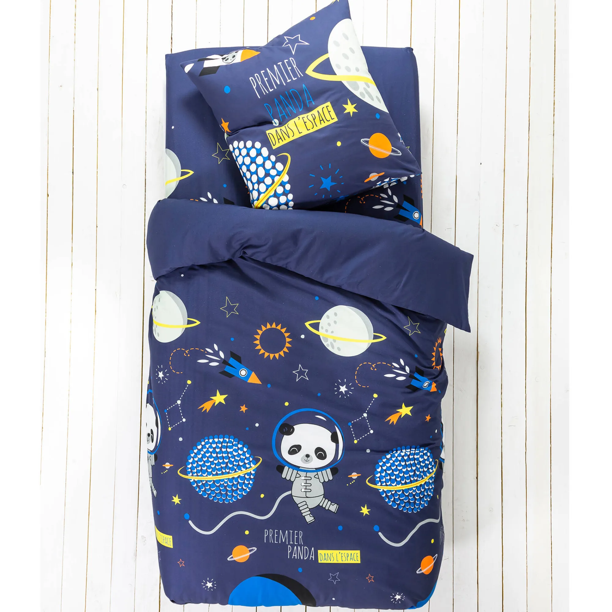 Bedlinnenset Kids|Bedlinnenset Kids<Colombine des petits Bedlinnen voor kinderen Pao - katoen met ruimteprint marine
