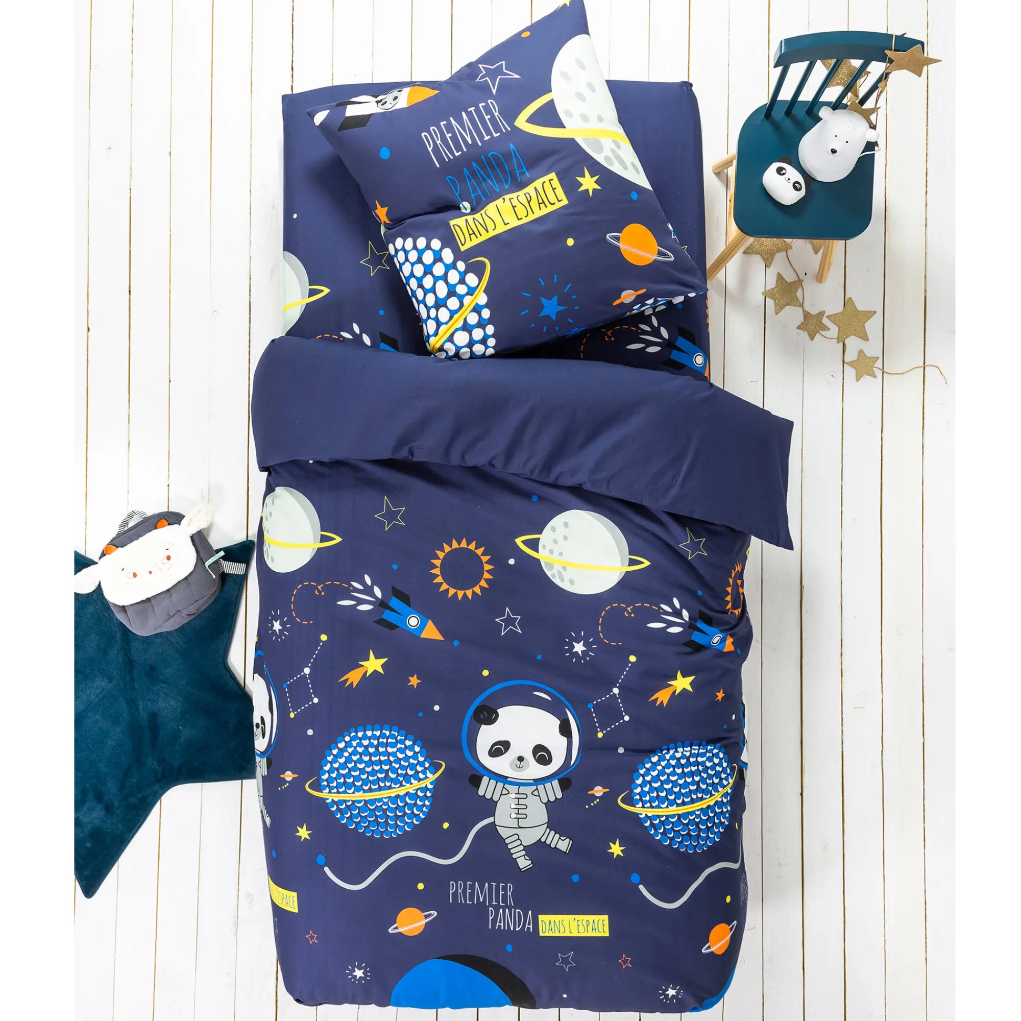 Bedlinnenset Kids|Bedlinnenset Kids<Colombine des petits Bedlinnen voor kinderen Pao - katoen met ruimteprint marine