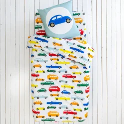 Bedlinnenset Kids|Bedlinnenset Kids<Colombine des petits Bedlinnen voor kinderen Vroum, katoen - autoprint wit