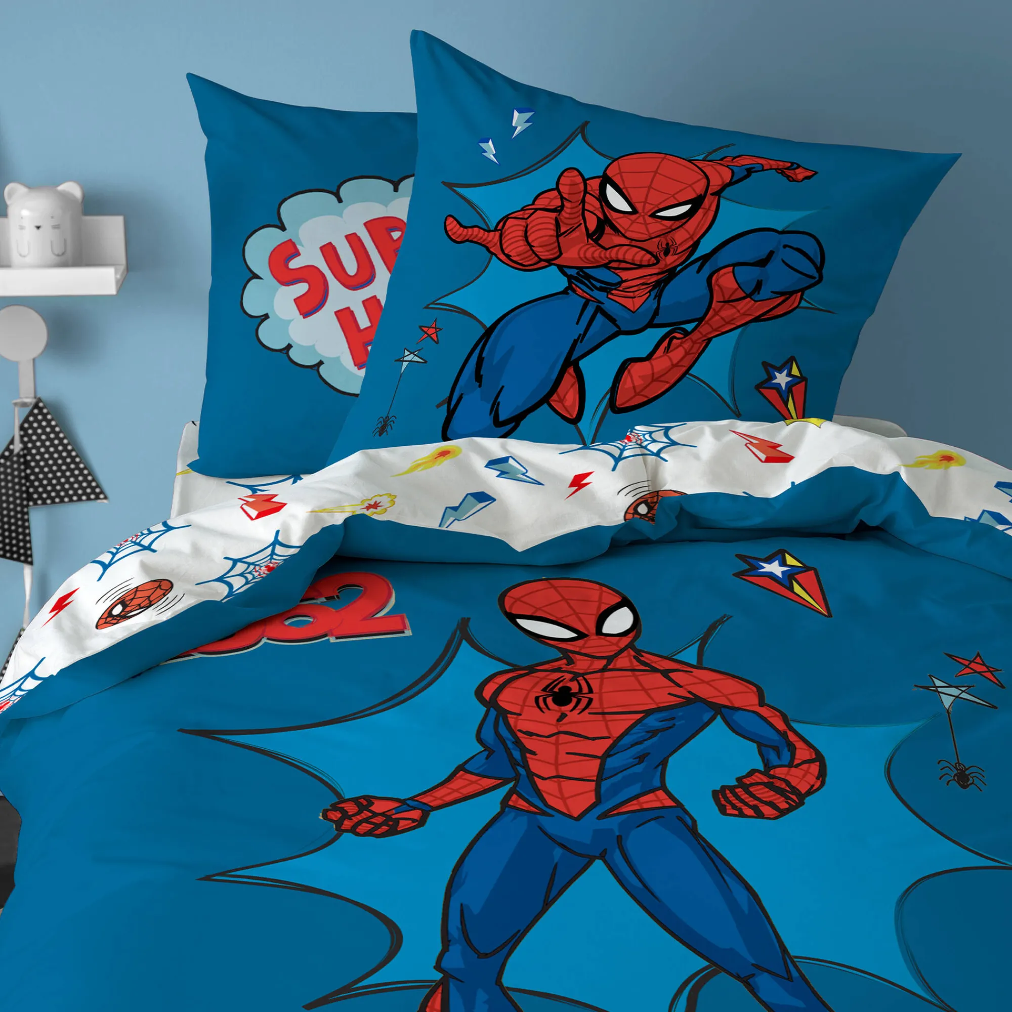 Bedlinnenset Kids|Delige Bedlinnenset<Spiderman Bedlinnenset super hero - katoen blauw
