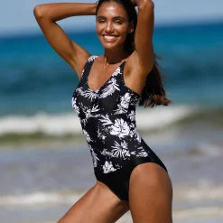 Badmode|Badmode<Blancheporte Bedrukt badpak Tabika - tankini-effect zwart / beige