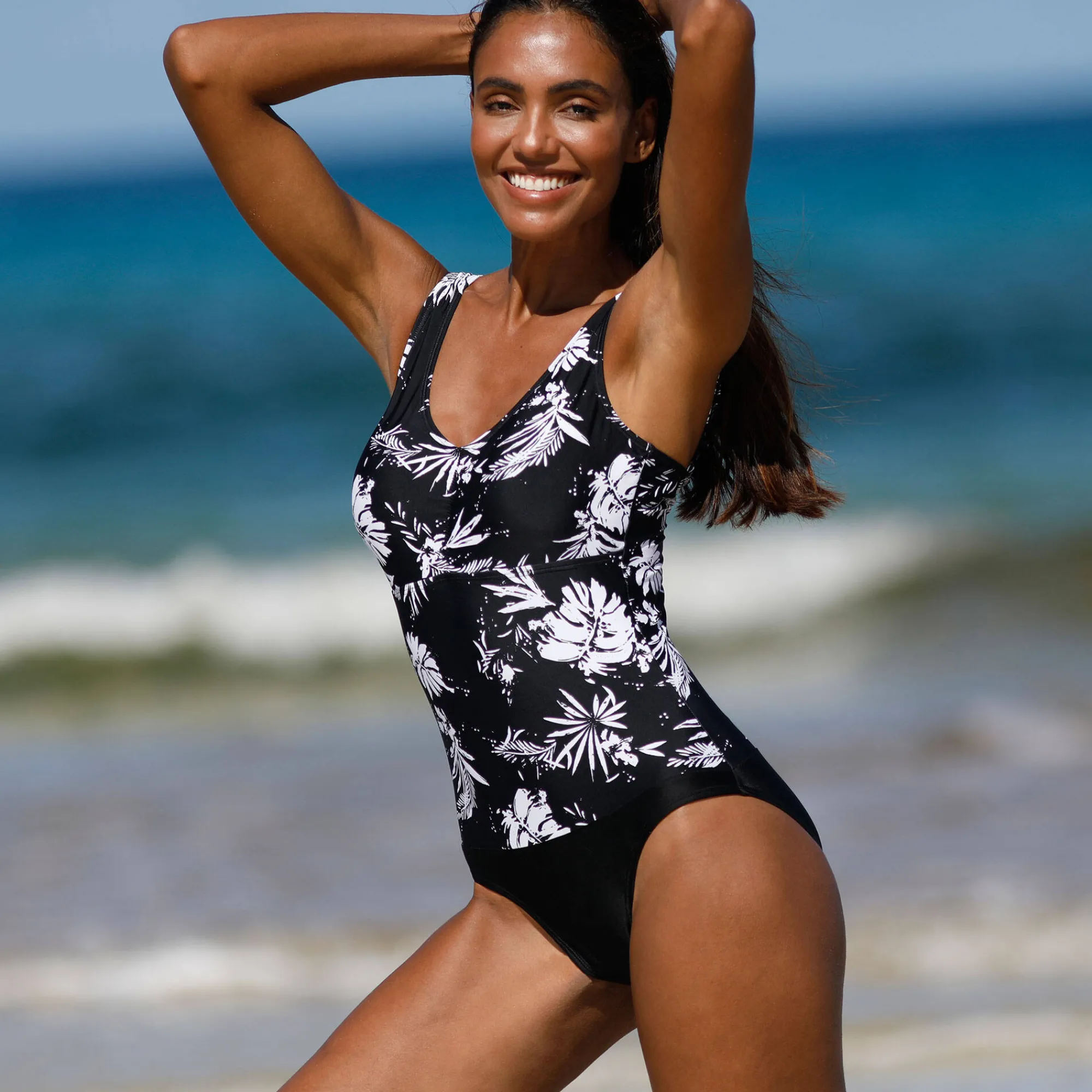 Badmode|Badmode<Blancheporte Bedrukt badpak Tabika - tankini-effect zwart / beige