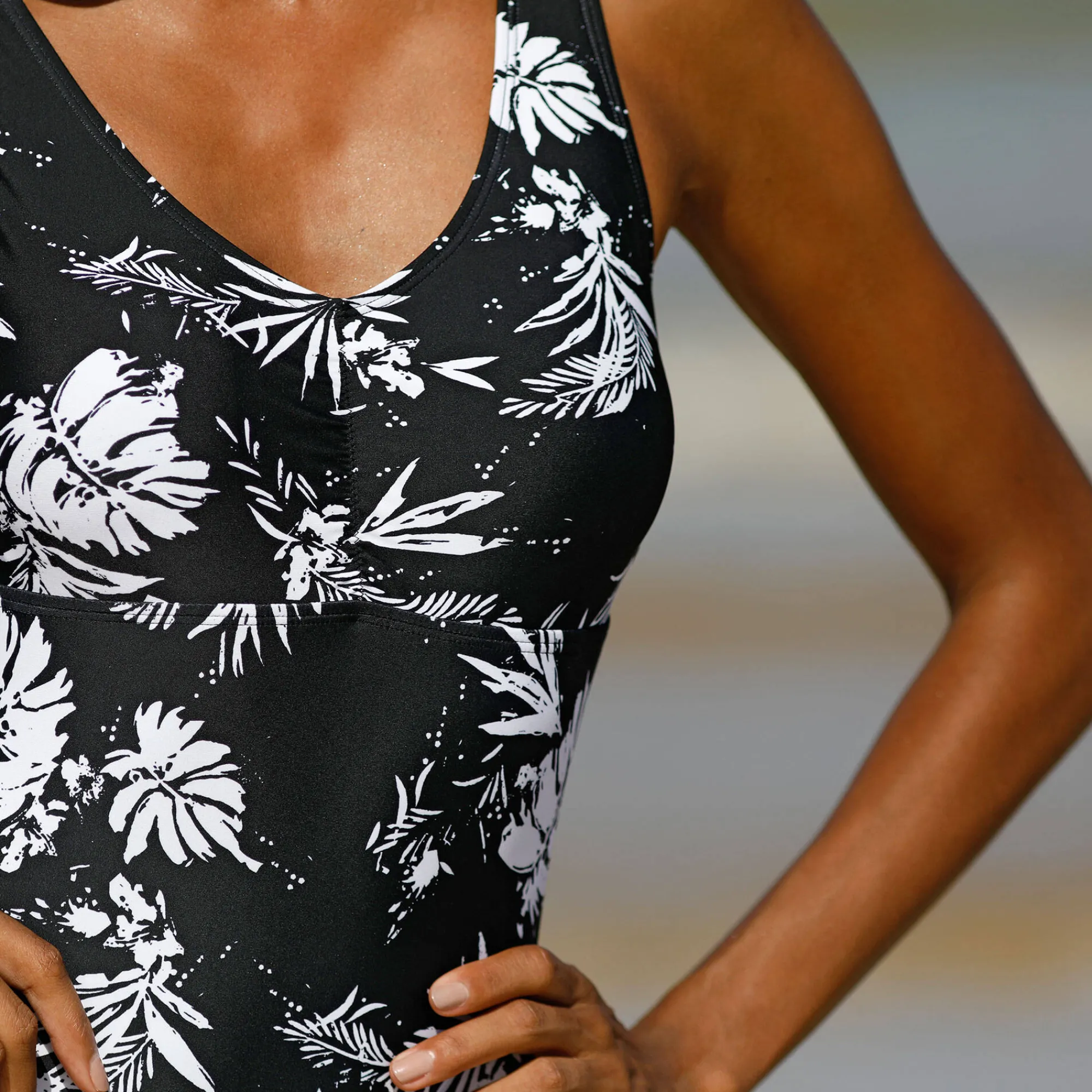Badmode|Badmode<Blancheporte Bedrukt badpak Tabika - tankini-effect zwart / beige
