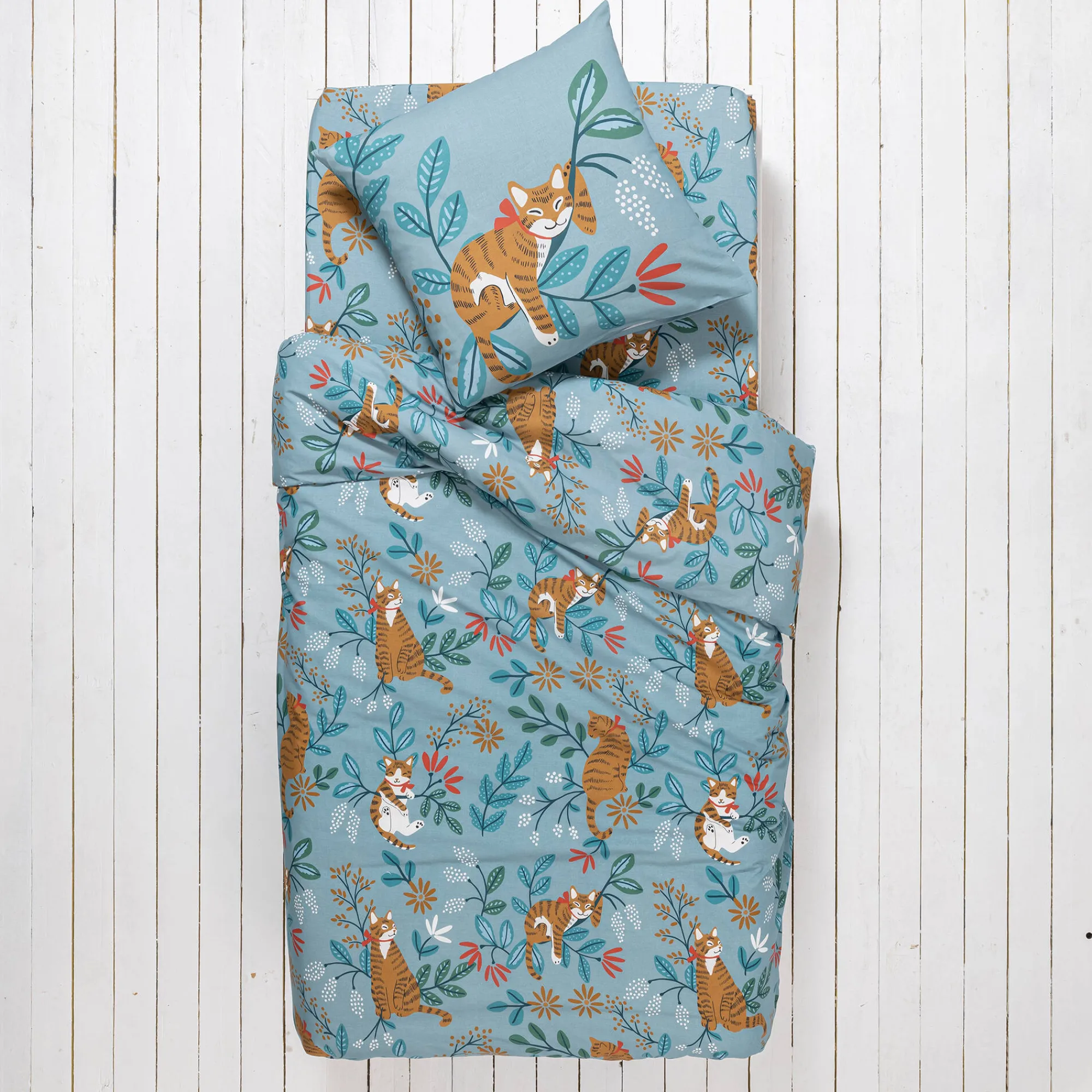 Bedlinnenset Kids|Bedlinnenset Kids<Colombine des petits Bedrukt bedlinnen Chätaigne - katoen celadon