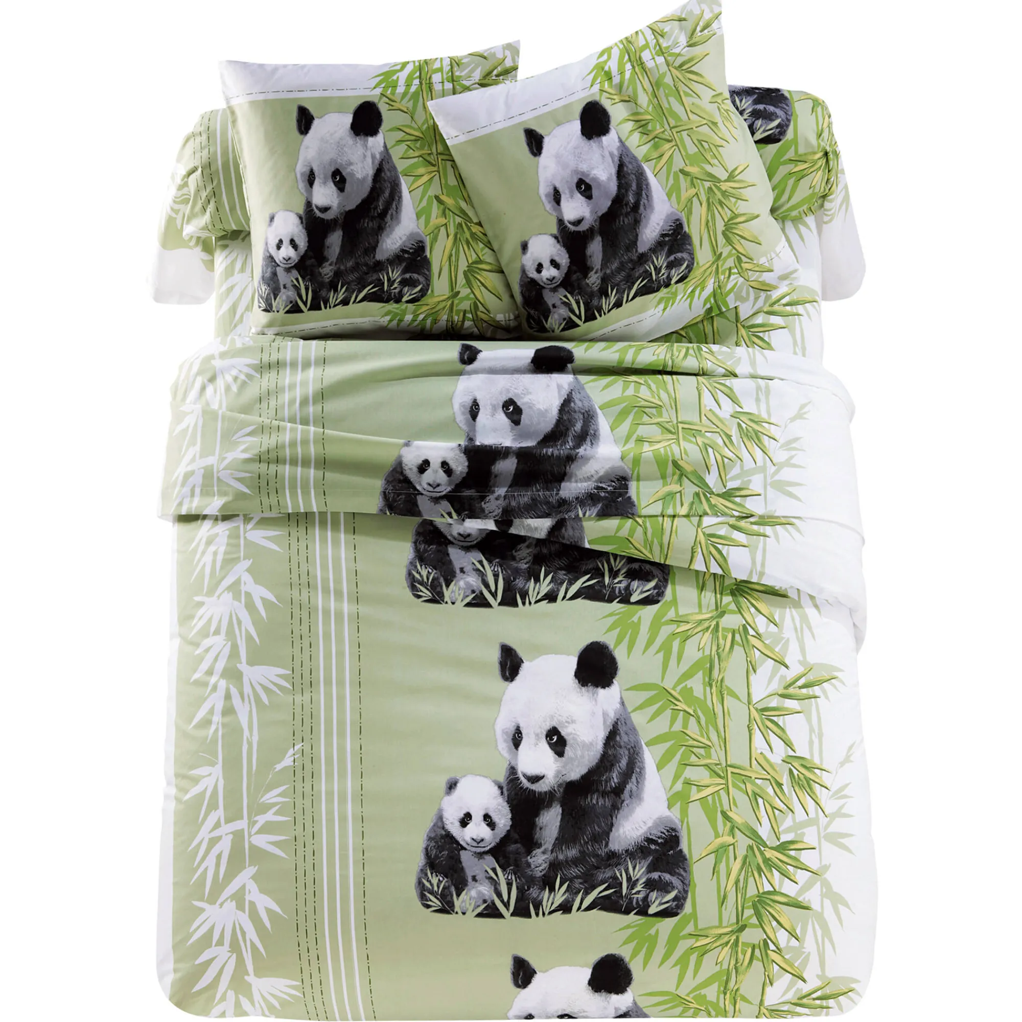 Fantasie Bedlinnen|Vlak Laken<Blancheporte Bedrukt bedlinnen Pandas in polykatoen groen