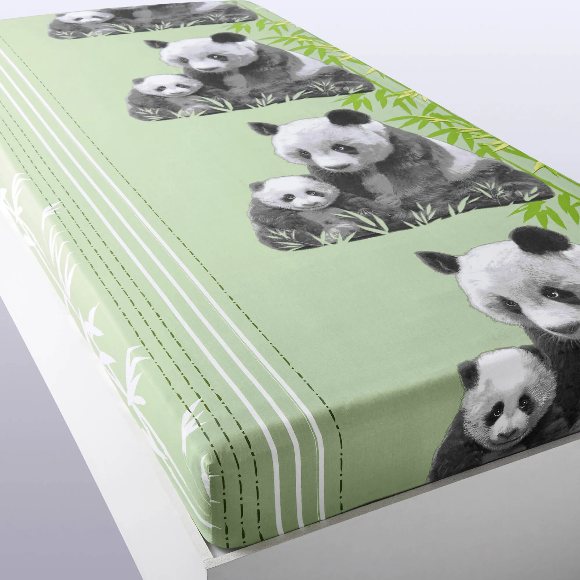 Fantasie Bedlinnen|Vlak Laken<Blancheporte Bedrukt bedlinnen Pandas in polykatoen groen