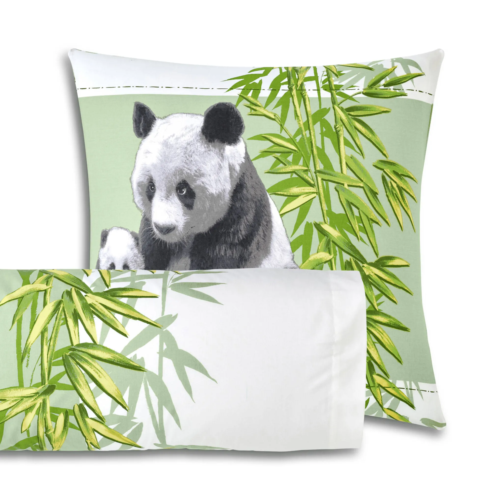 Fantasie Bedlinnen|Vlak Laken<Blancheporte Bedrukt bedlinnen Pandas in polykatoen groen