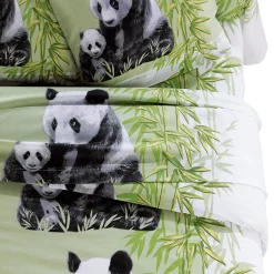 Fantasie Bedlinnen|Vlak Laken<Blancheporte Bedrukt bedlinnen Pandas in polykatoen groen