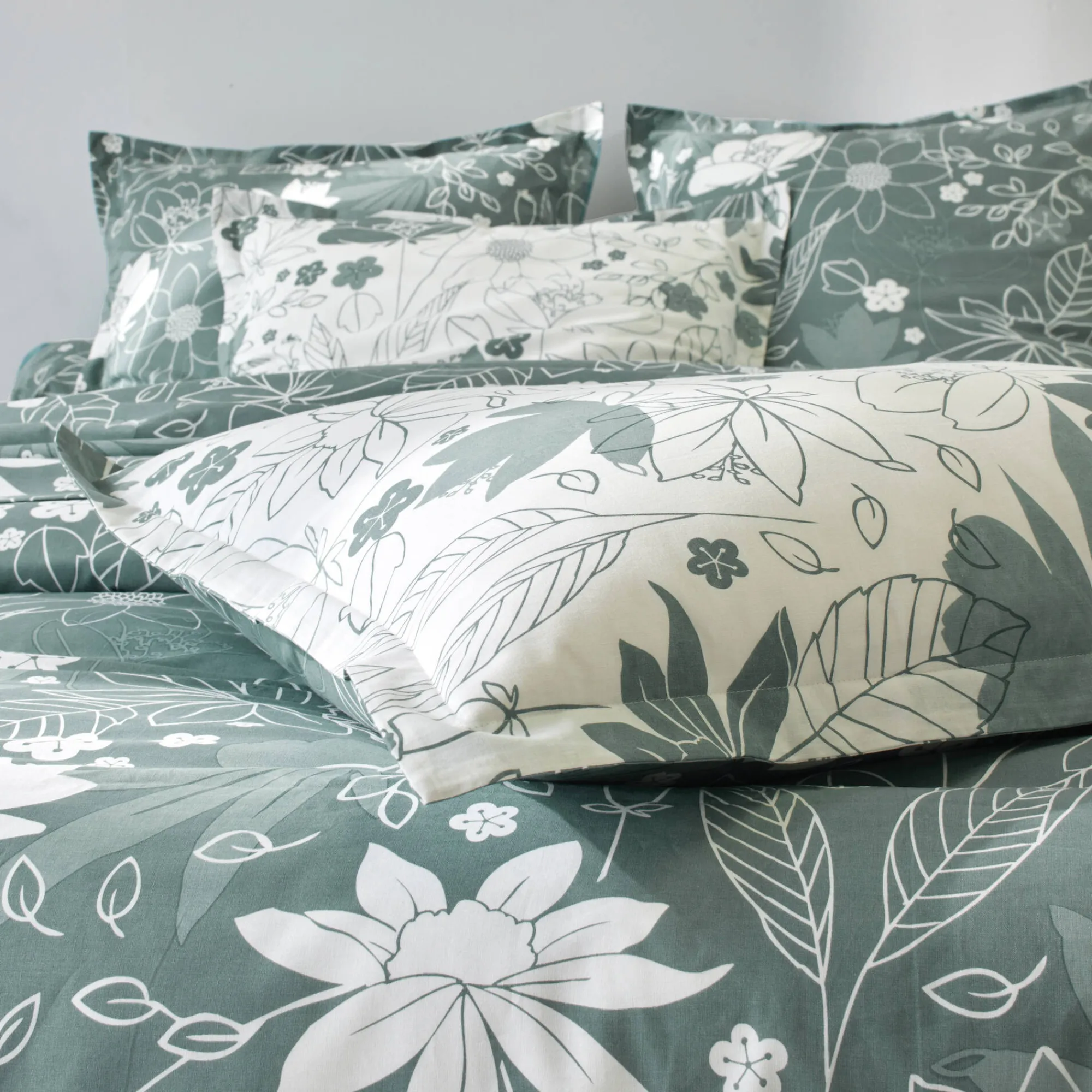 Fantasie Bedlinnen|Vlak Laken<Blancheporte Bedrukt bedlinnen Pénélope, in katoen eucalyptus