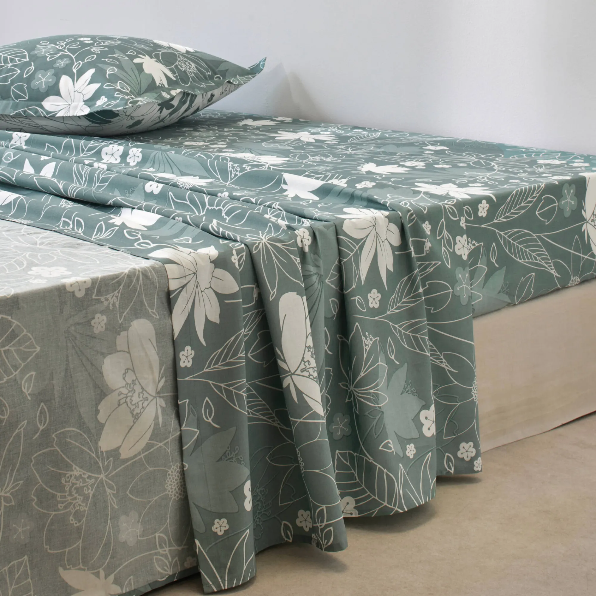 Fantasie Bedlinnen|Vlak Laken<Blancheporte Bedrukt bedlinnen Pénélope, in katoen eucalyptus