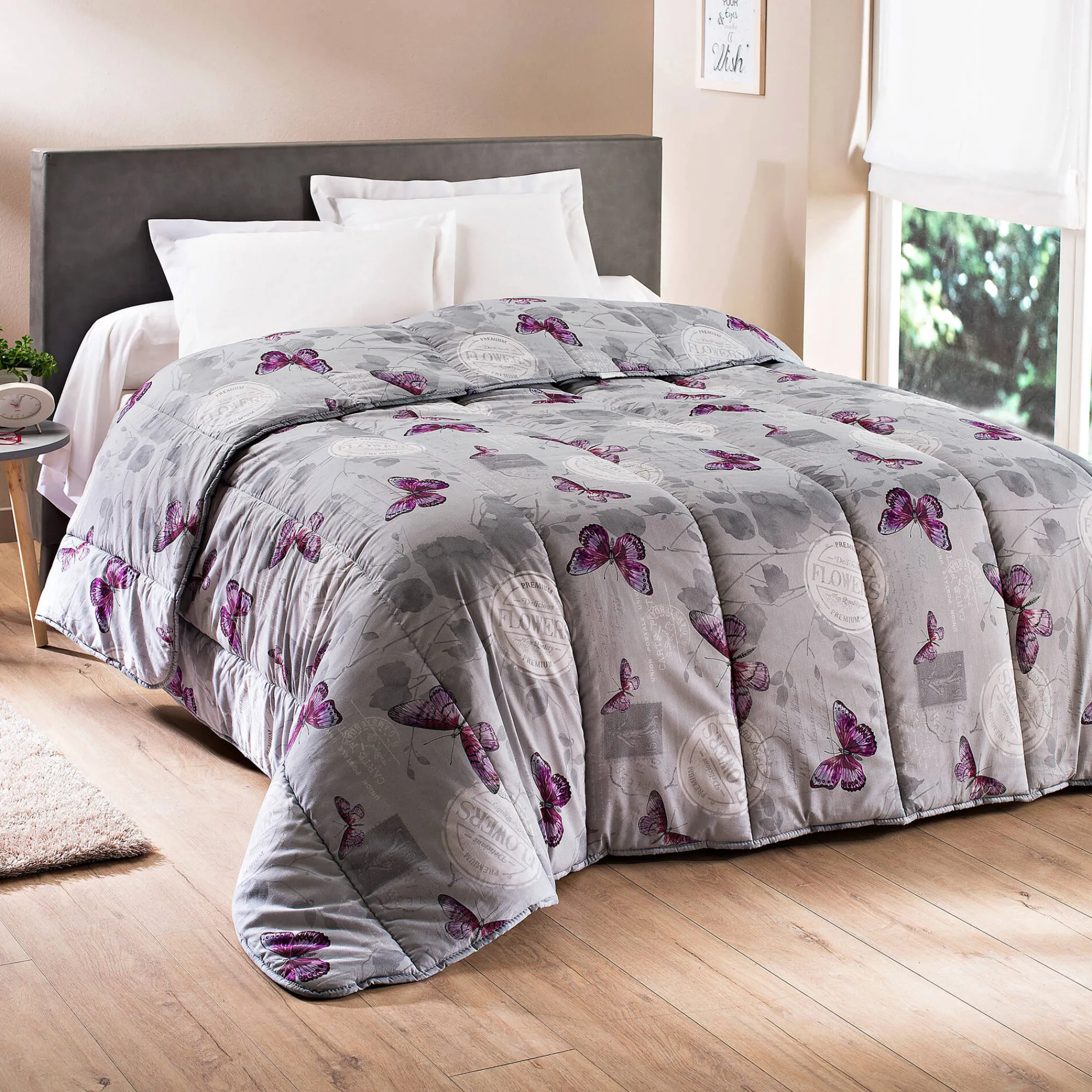 Dekbed<Blancheporte Bedrukt dekbed in katoen Célestine 400g/m2 grijs / parma