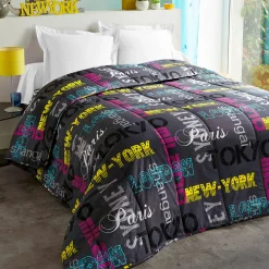 Kids Dekbed|Dekbed<Blancheporte Bedrukt dekbed in katoen Capitales 400g/m2 zwart
