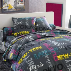 Kids Dekbed|Dekbed<Blancheporte Bedrukt dekbed in katoen Capitales 400g/m2 zwart