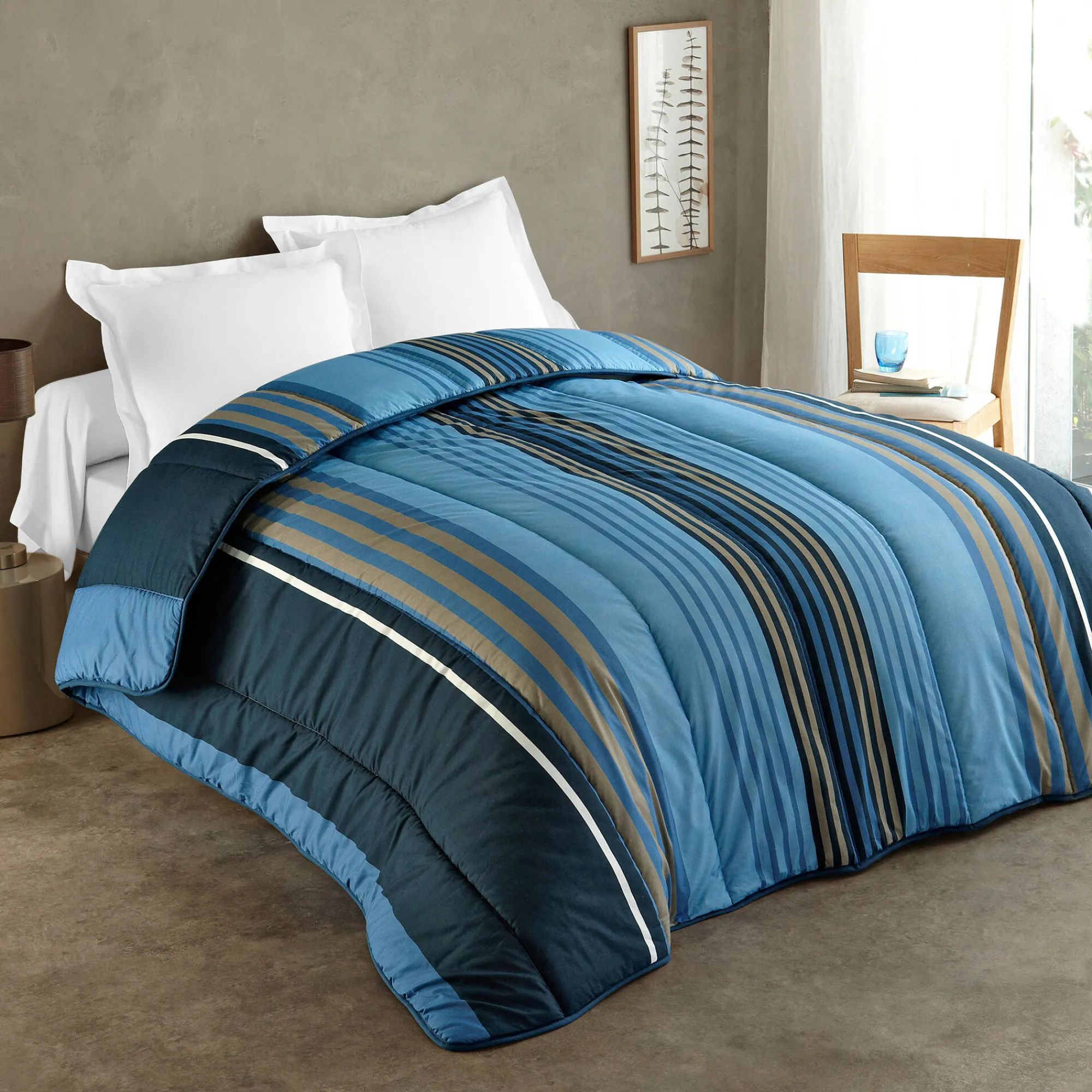 Dekbed<Blancheporte Bedrukt dekbed in katoen Detroit 400g/m2 marine