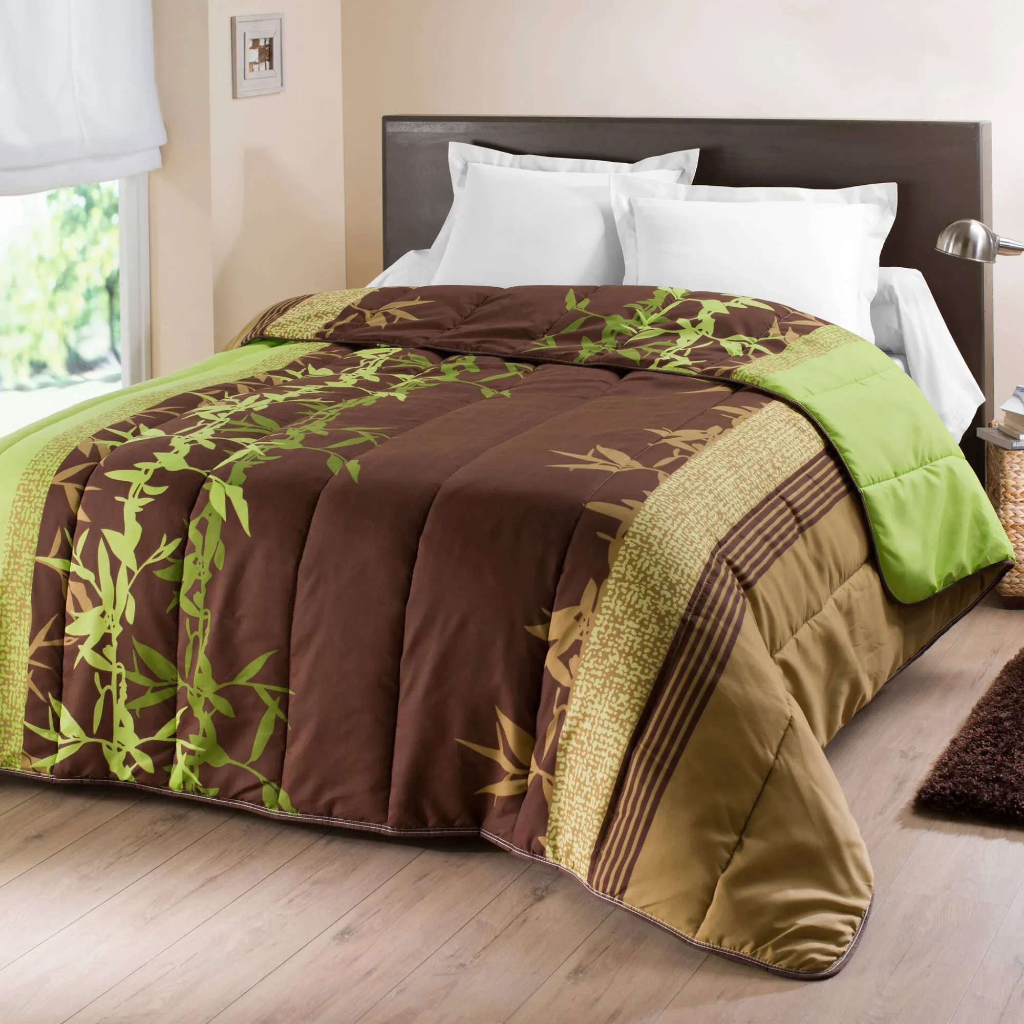 Dekbed<Blancheporte Bedrukt dekbed in microvezel Jungle 400g/m2 groen / chocolade