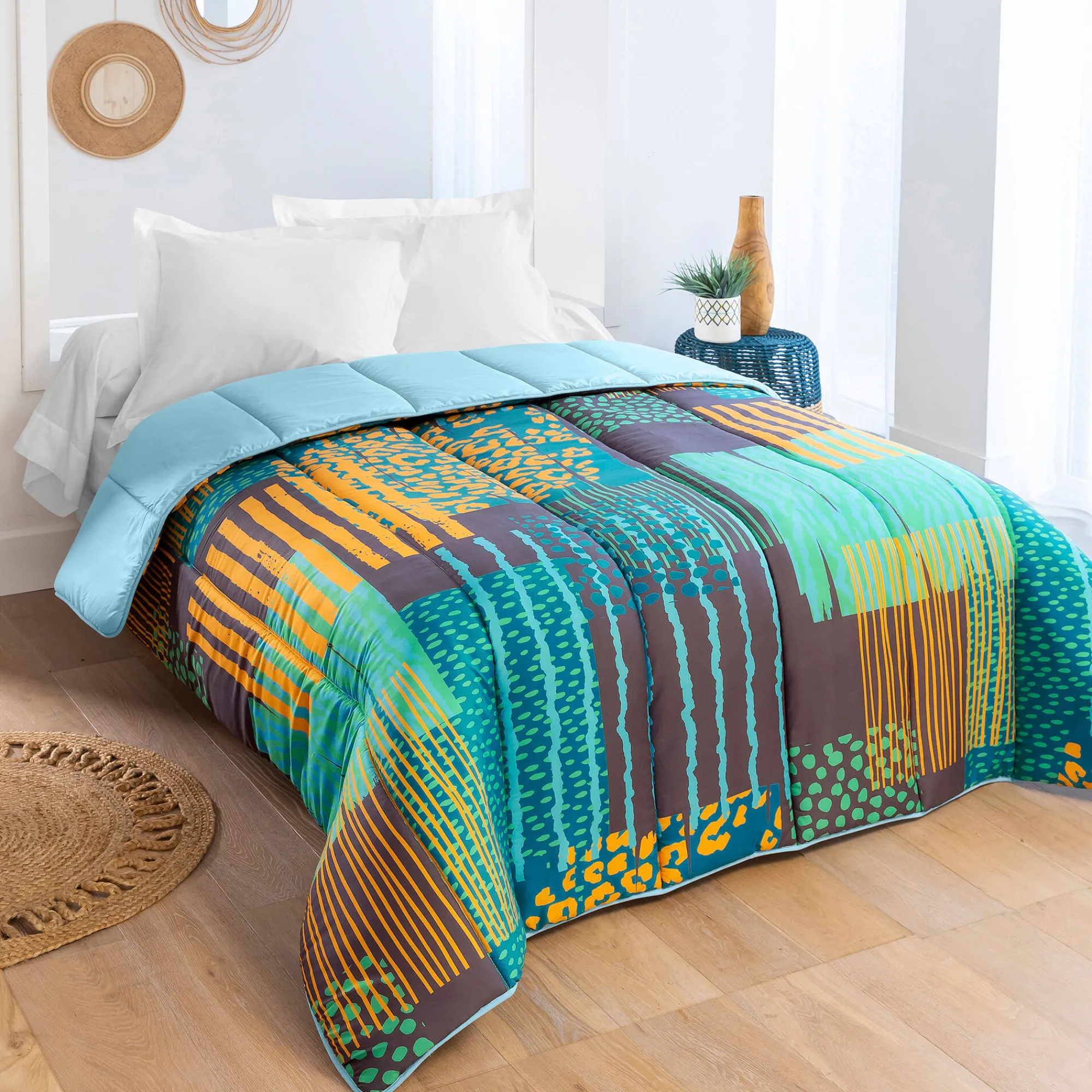 Dekbed<Blancheporte Bedrukt dekbed in microvezel, Savane - 200g/m2 smaragd