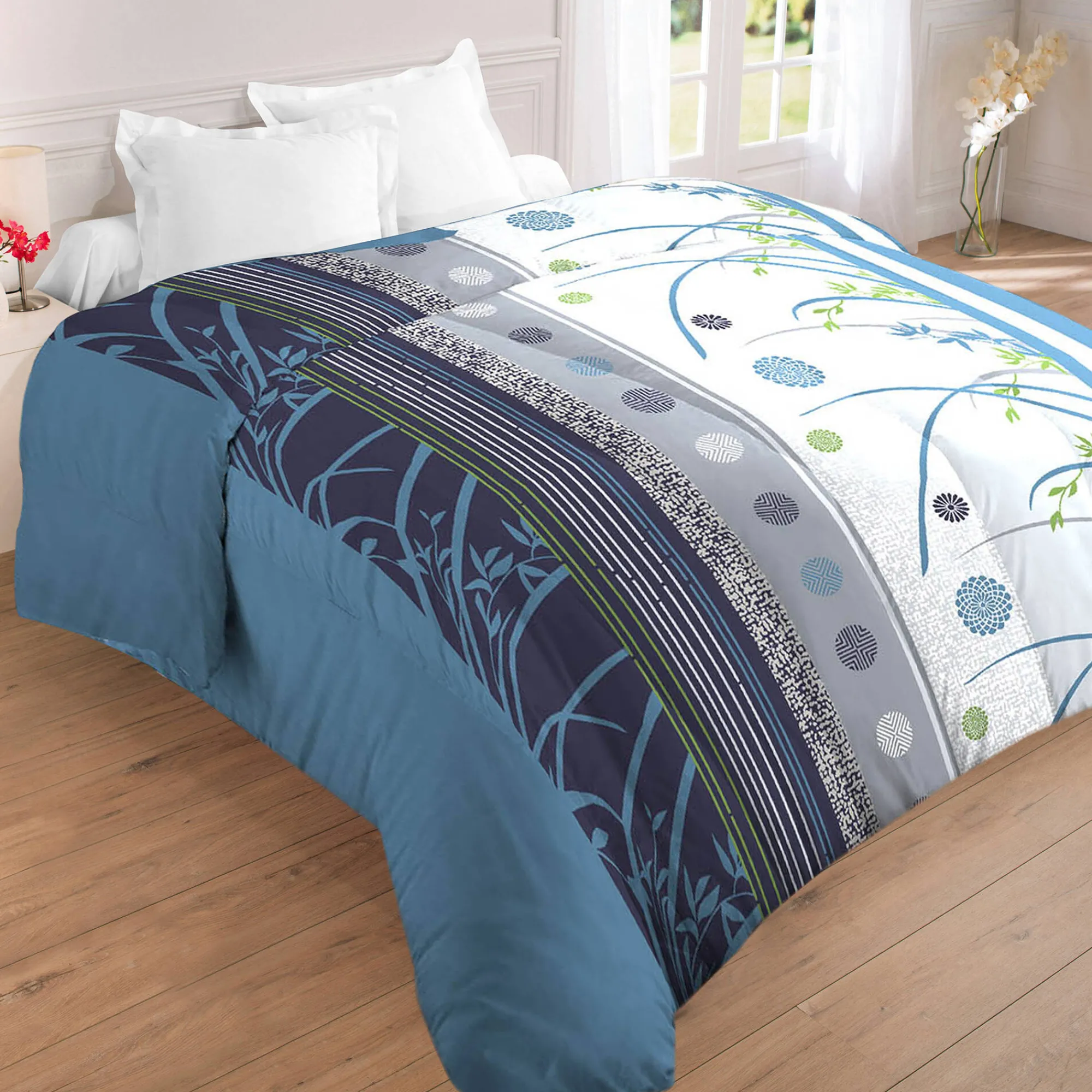 Dekbed<Blancheporte Bedrukt dekbed in microvezel Floral 400 g/m2 blauw