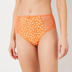 Slip En Shorty<Confidence Lingerie Bedrukt maxibroekje in katoen en kant Tropea - set van 4 koraal + mauve