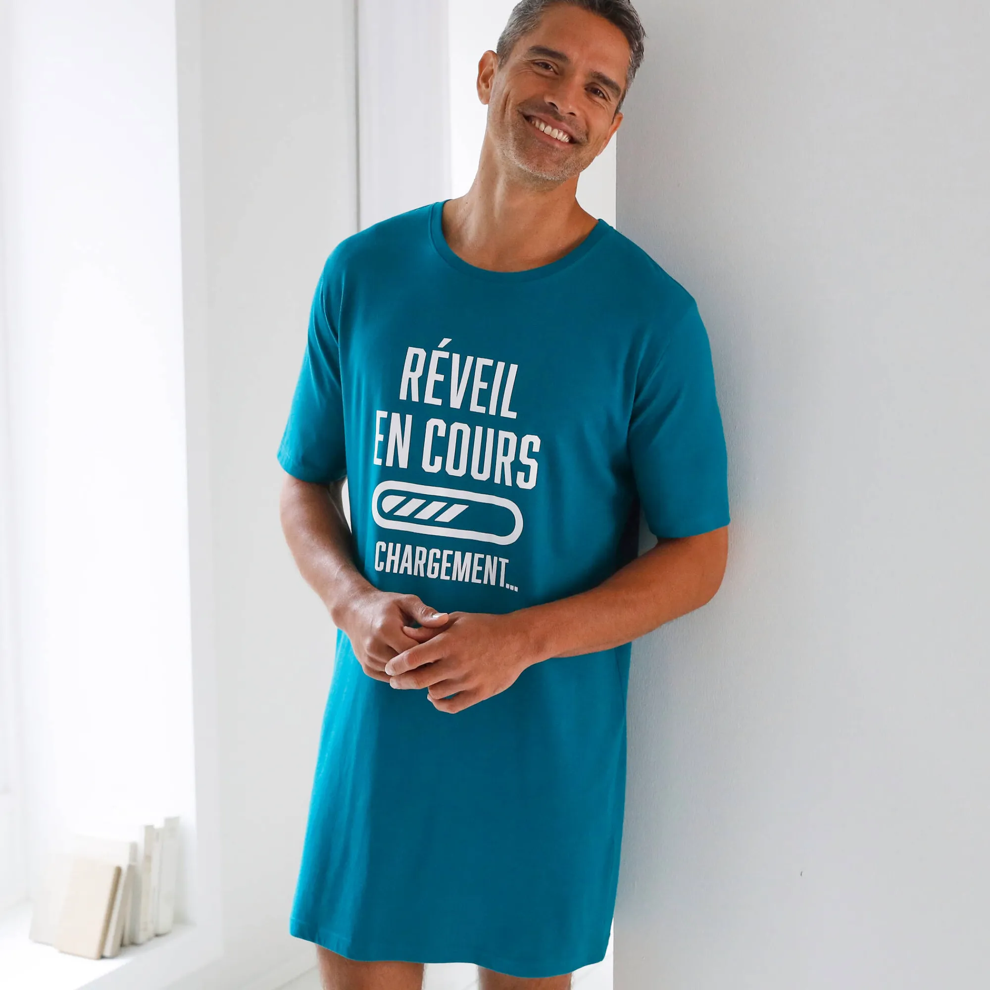 Pyjama En Kamerjas<Blancheporte Bedrukt pyjamashirt in maximodel 'réveil en cours' eendenblauw