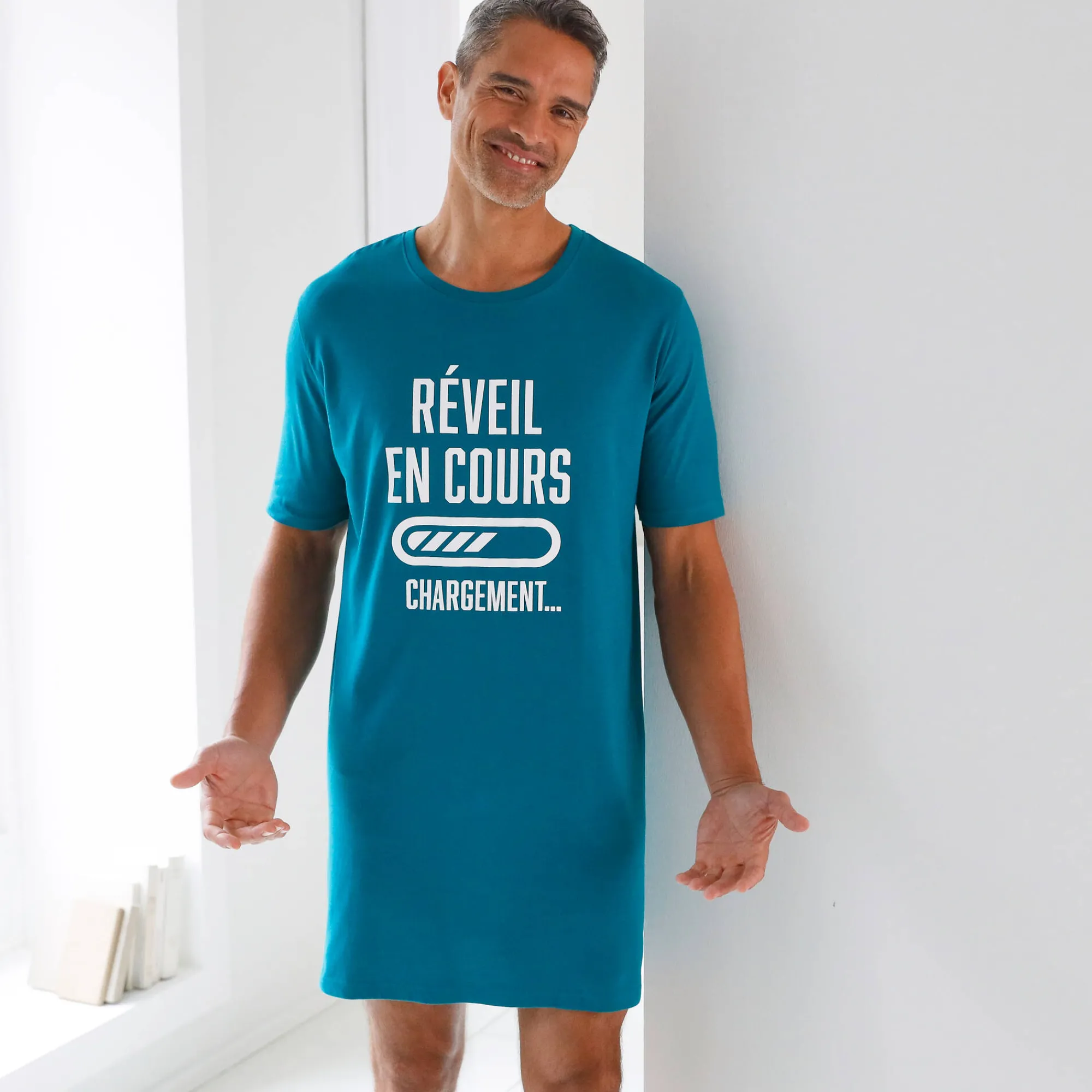 Pyjama En Kamerjas<Blancheporte Bedrukt pyjamashirt in maximodel 'réveil en cours' eendenblauw