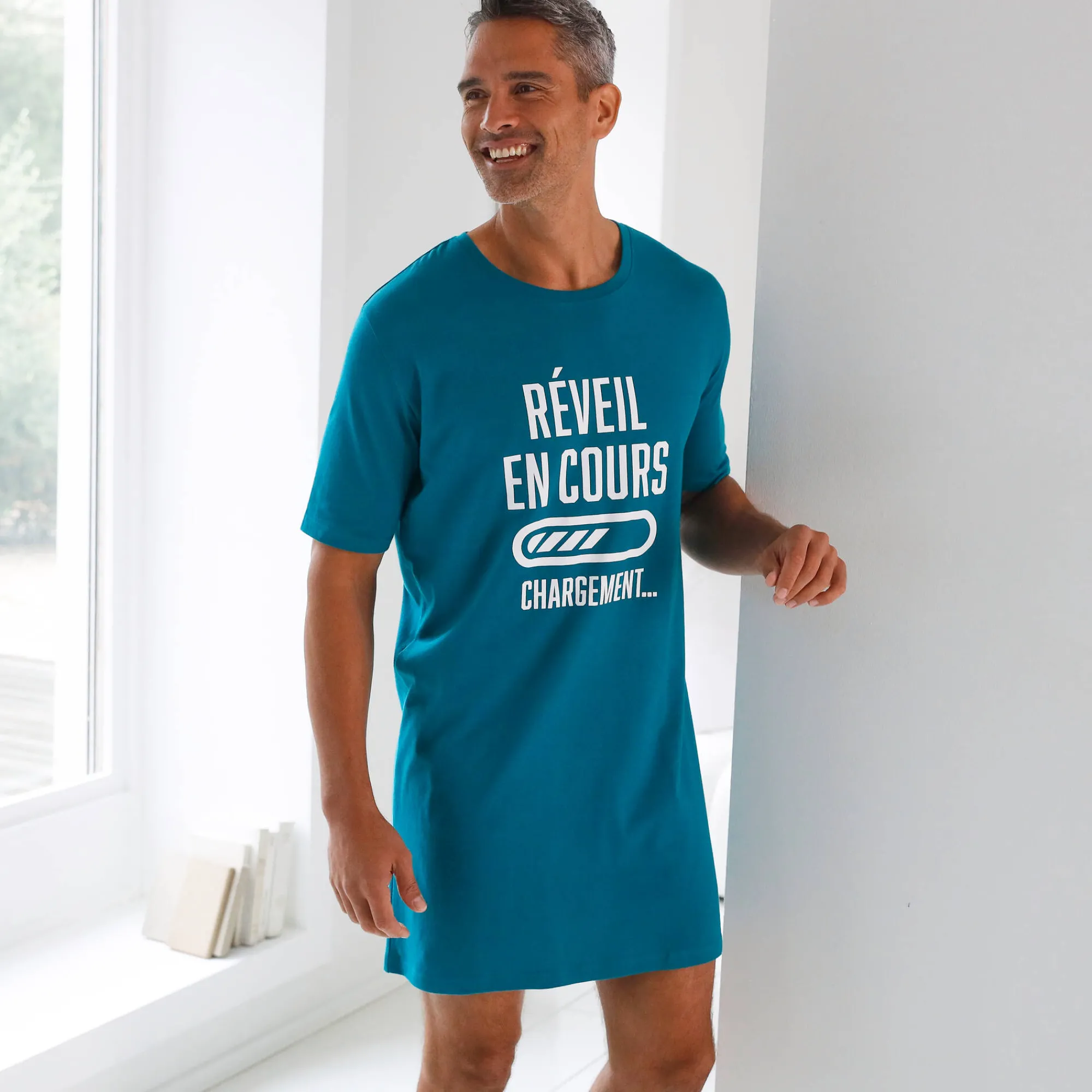 Pyjama En Kamerjas<Blancheporte Bedrukt pyjamashirt in maximodel 'réveil en cours' eendenblauw