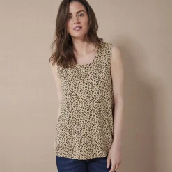 T-Shirt En Topje<Blancheporte Bedrukt topje met brede bandjes beige / zwart