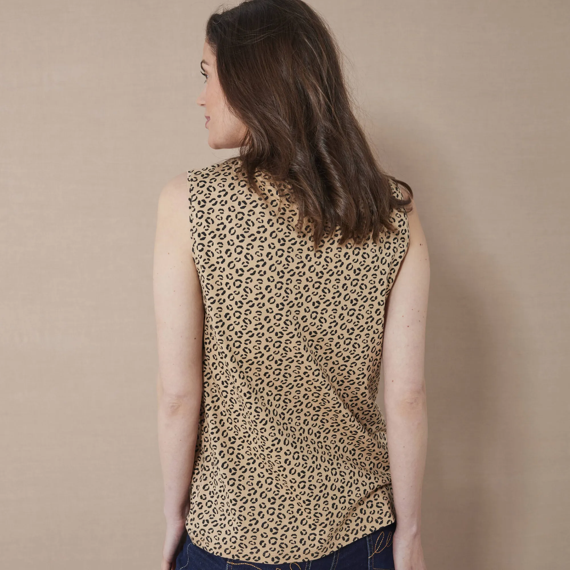 T-Shirt En Topje<Blancheporte Bedrukt topje met brede bandjes beige / zwart