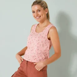 T-Shirt En Topje<Blancheporte Bedrukt topje met ronde hals koraal / ecru