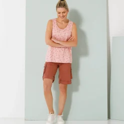 T-Shirt En Topje<Blancheporte Bedrukt topje met ronde hals koraal / ecru